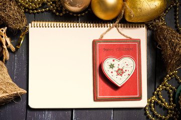 Greeting card  mock up with christmas ornaments