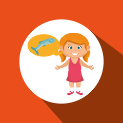 girl cartoon food fish fresh vector illustration eps 10