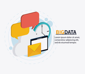 Tablet envelope cloud bubble and clock icon. Big data center base and web hosting theme. Colorful design. Vector illustration
