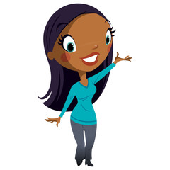 Beautiful cartoon black business woman character with cute face