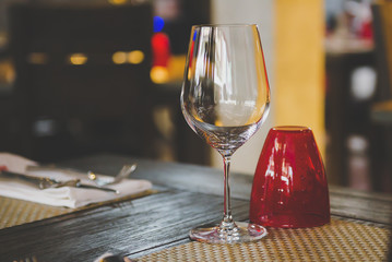 Empty glasses in restaurant.