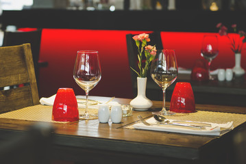 Served table set at summer terrace cafe