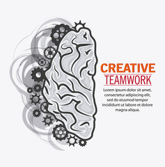 Brain and gears icon. Creative teamwork and big idea theme. Isolated design. Vector illustration