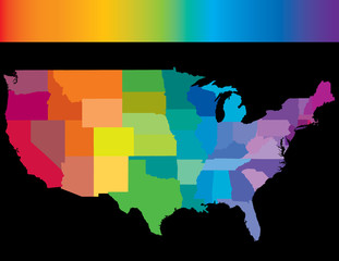 United States of America in colors of the rainbow
