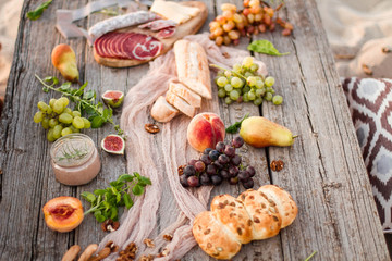 Food Table Healthy Delicious and wine. Meal Concept