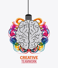 Brain and light bulb icon. Creative teamwork and big idea theme. Isolated design. Vector illustration