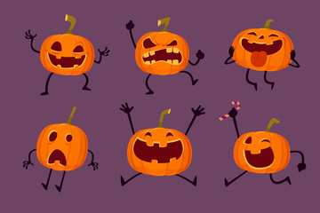 set of Halloween pumpkins with various expressions