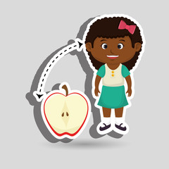 girl cartoon fruit sliced apple vector illustration eps10