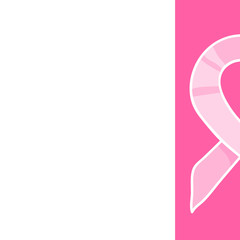 Pink ribbon side vertical border. International symbol of breast cancer awareness. Vector card template with white background. Design element for October, National Breast Cancer Awareness Month