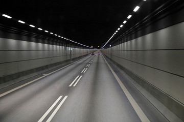 Fototapeta na wymiar Cars in a tunnel on Oresund bridge between Sweden and Denmark