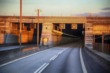 entrance to the tunnel Oresund bridge between Sweden and Denmark