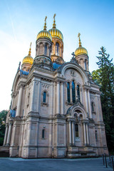 Fototapeta na wymiar Russian Orthodox Church at the Neroberg, Wiesbaden, in Germany