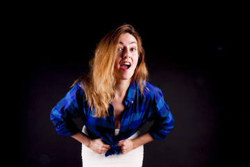 Leaning girl and surprised