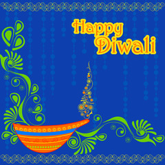 Decorated diya for Happy Diwali holiday background