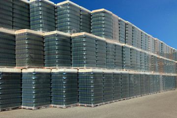 Pallets with beer bottles