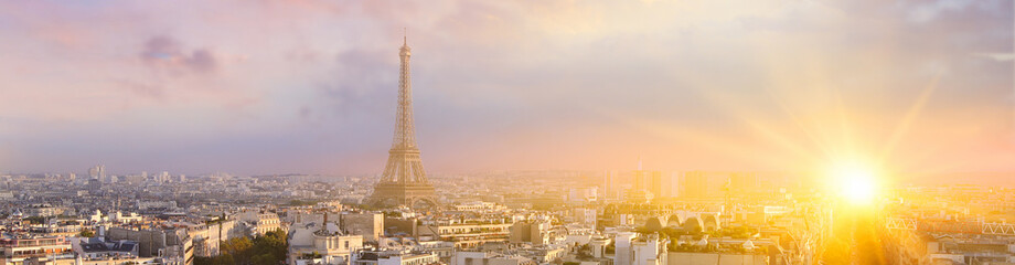 Fototapeta na wymiar Sunset Eiffel tower and Paris city view form Triumph Arc. Eiffel Tower from Champ de Mars, Paris, France. Beautiful Romantic background.