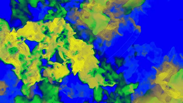 Yellow particles on blue background, 3D animation, looping