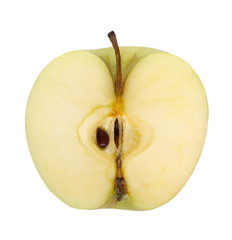 A half green apple isolated on white, with clipping path