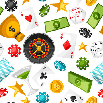 Casino gambling seamless pattern with game objects