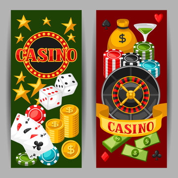 Casino gambling banners or flyers with game objects