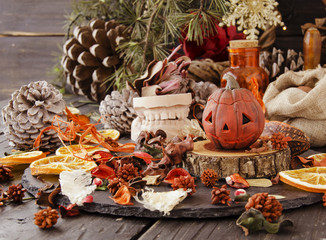 Obraz na płótnie Canvas decorative pumpkin for Halloween with dried flowers