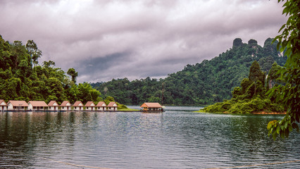 Huts on the lake Cheo Lan in Thailand