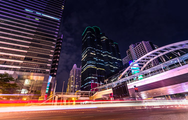 beautiful lighting city scape of skyline office building in heart business capital bangkok thailand...