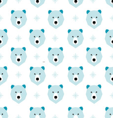 Seamless  polar bear and geometric  winter christmas  pattern in ice blue background