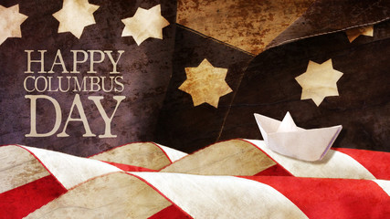 Happy Columbus Day. Stars and Stripes and Paper Boat.