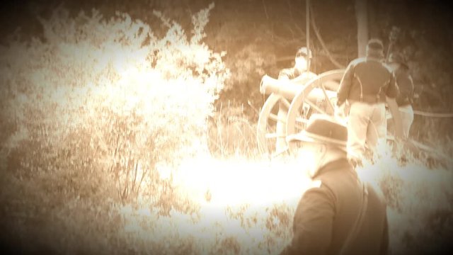 Civil War soldiers fire canon (Archive Footage Version)