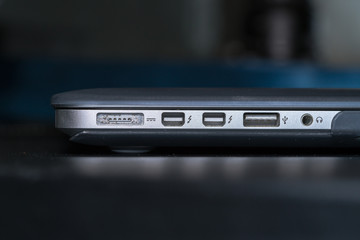 closeup detail of laptops ports
