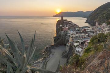 Vernazza village at sunset in Cinque Terre, Liguria, Italy.Photo taken on: September 8th, 2016