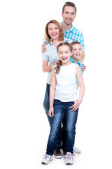 Full portrait of the happy european family with children