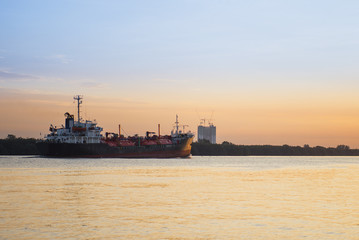 LPG tanker on river at early moring