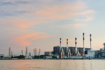 Power station and river at dusk