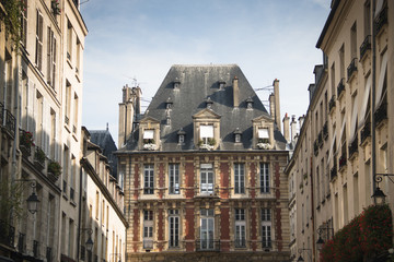 The famous place des Vosges square in Paris, France in said to be the most beautiful square in the city
