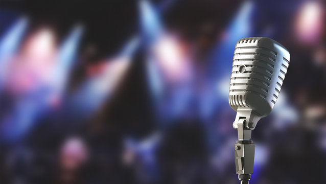 Microfono vecchio o vintage su palcoscenico 