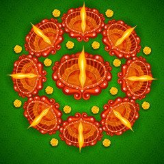 Decorated diya for Happy Diwali holiday background