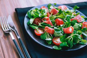 Close-up of salad with meat on plate