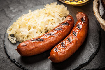 Pretzels, bratwurst and sauerkraut