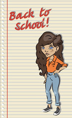 girl on a notebook sheet. vector drawing
