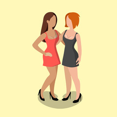 Flat isometric lesbian couple vector. 3d isometry LGBT concept.