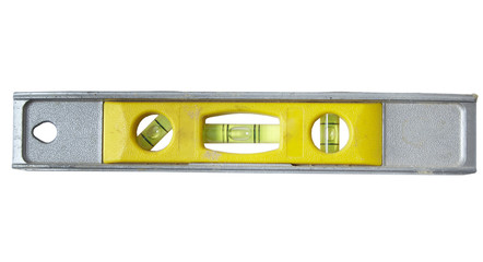 A silver spirit level isolated on a white background