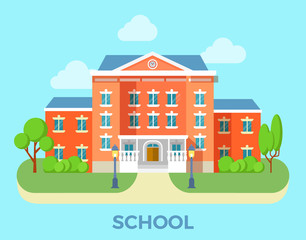 Linear Flat education school building facade entrance vector.