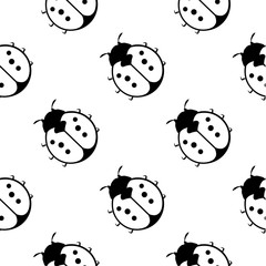 Fototapeta premium White black ladybugs on white background seamless pattern