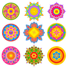 Collection of colorful rangoli pattern for India festival decoration - obrazy, fototapety, plakaty