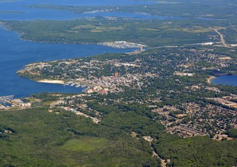 Fototapeta na wymiar aerial view of the town of Midland located at the Georgian Bay, Ontario Canada 