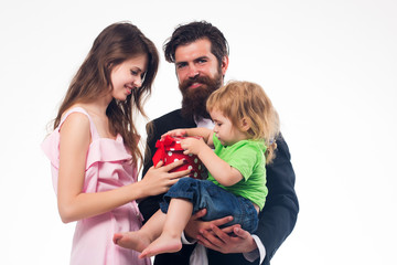 happy young family isolated on white