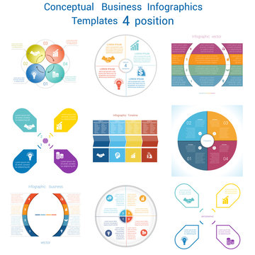 Set Infographics conceptual cyclic processes four positions