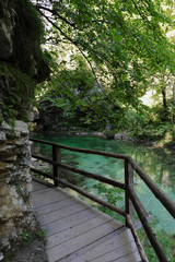Obraz premium The famous Vintgar gorge with wooden path near lake Bled, Slovenia
